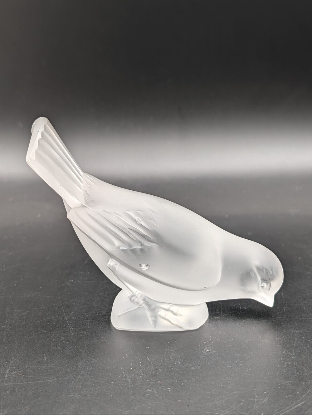 Lalique France Frosted Crystal Moineau Hardi Sparrow Bird Figurine Chipped As-Is